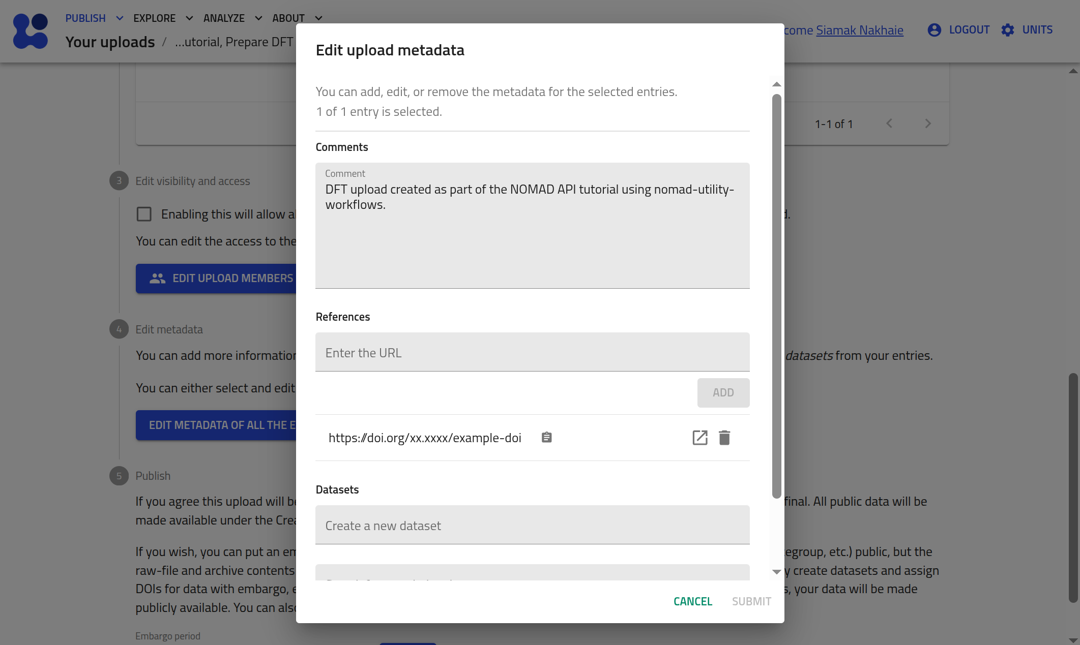 Screenshot of the NOMAD GUI
