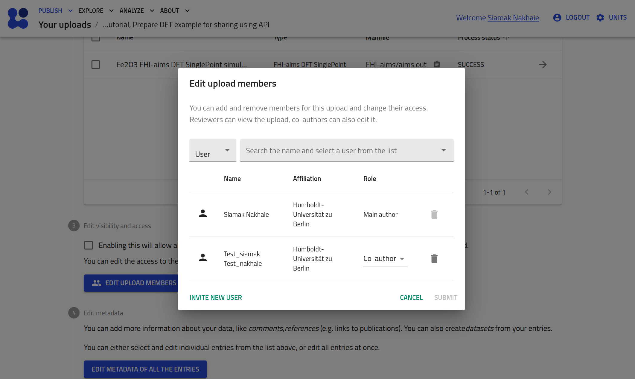 Screenshot of the NOMAD GUI