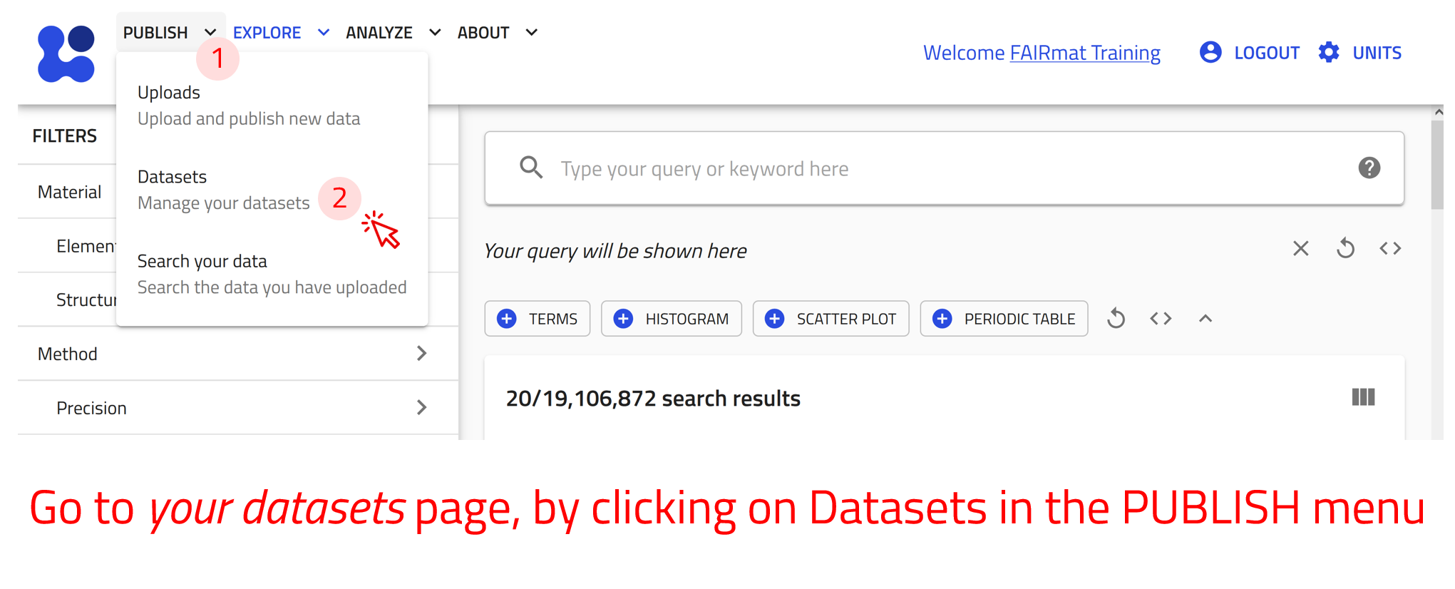 screenshot of navigating to datasets