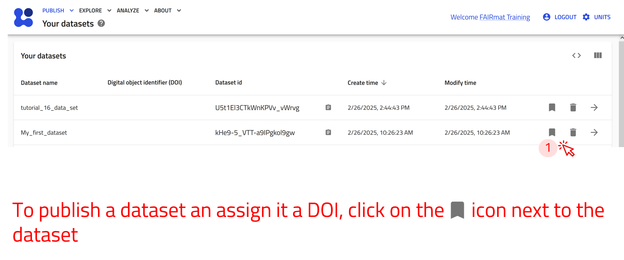 screenshot of navigating to datasets