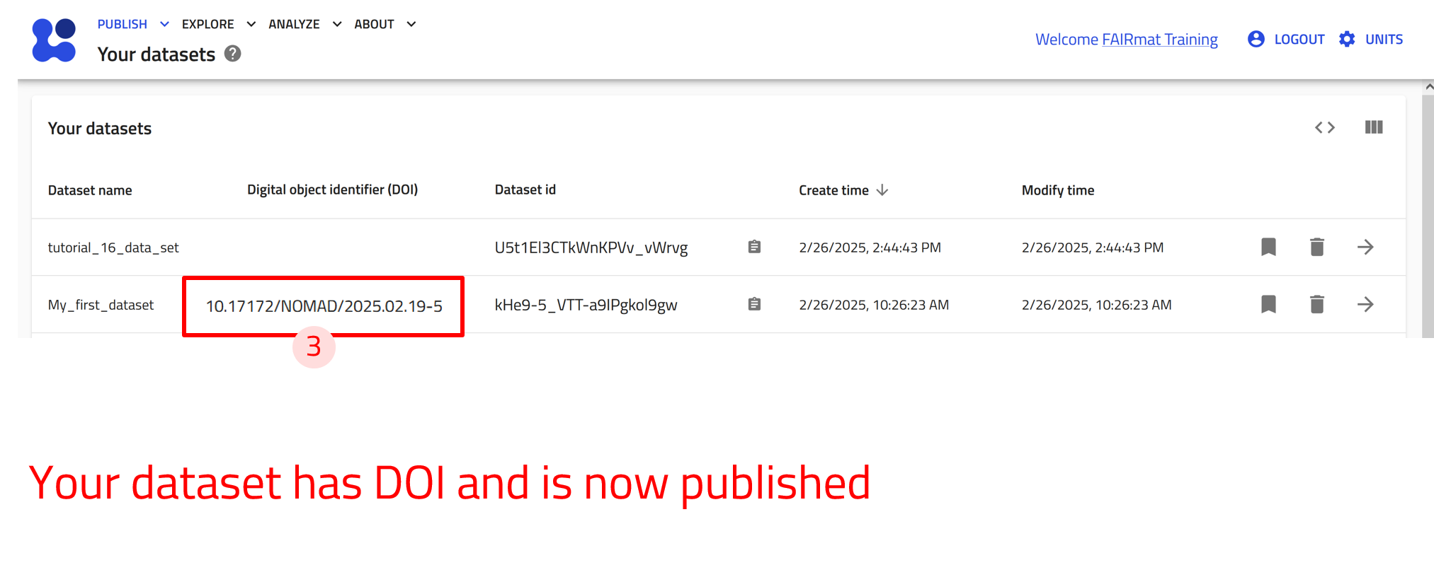 Go to dataset page and review entries 