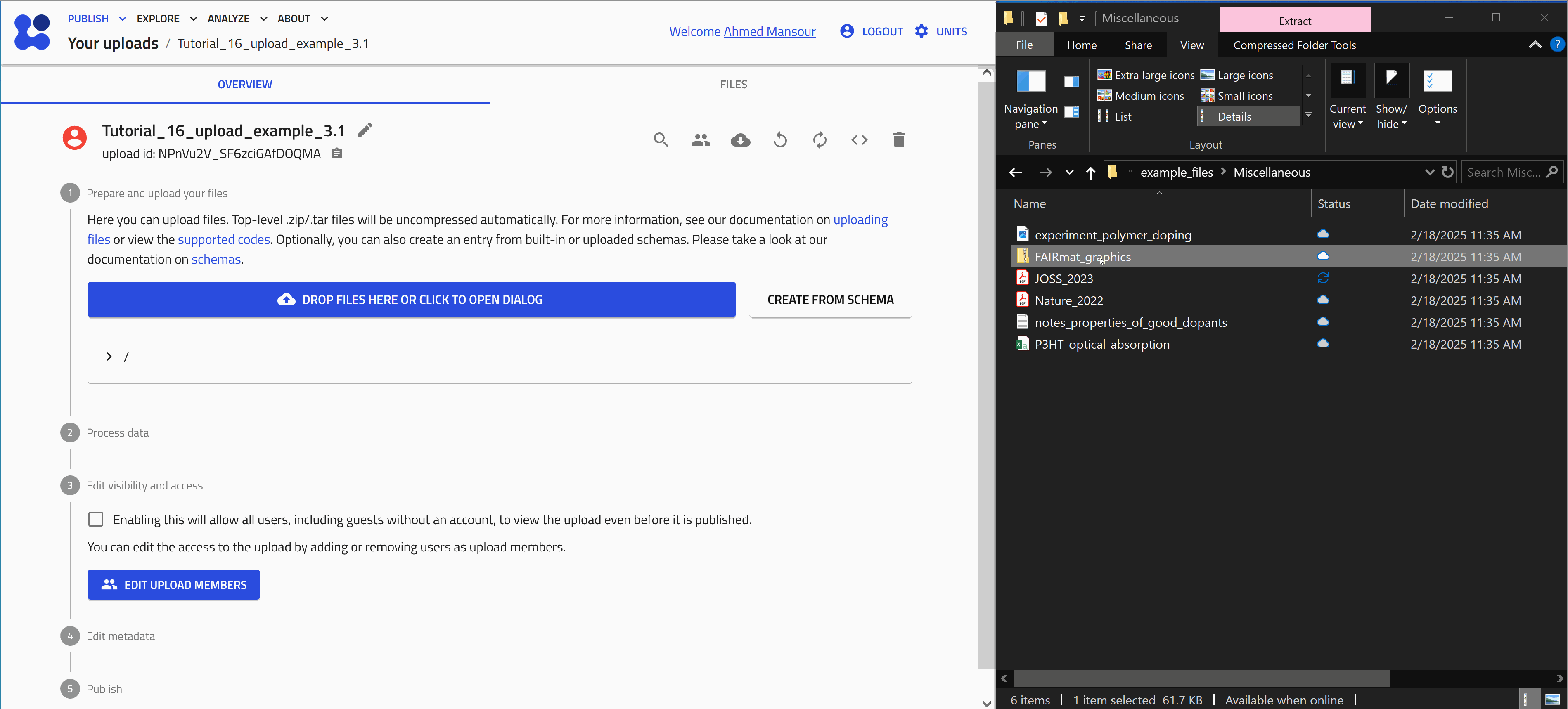 An animation demonstrating the drag and drop files in NOMAD 