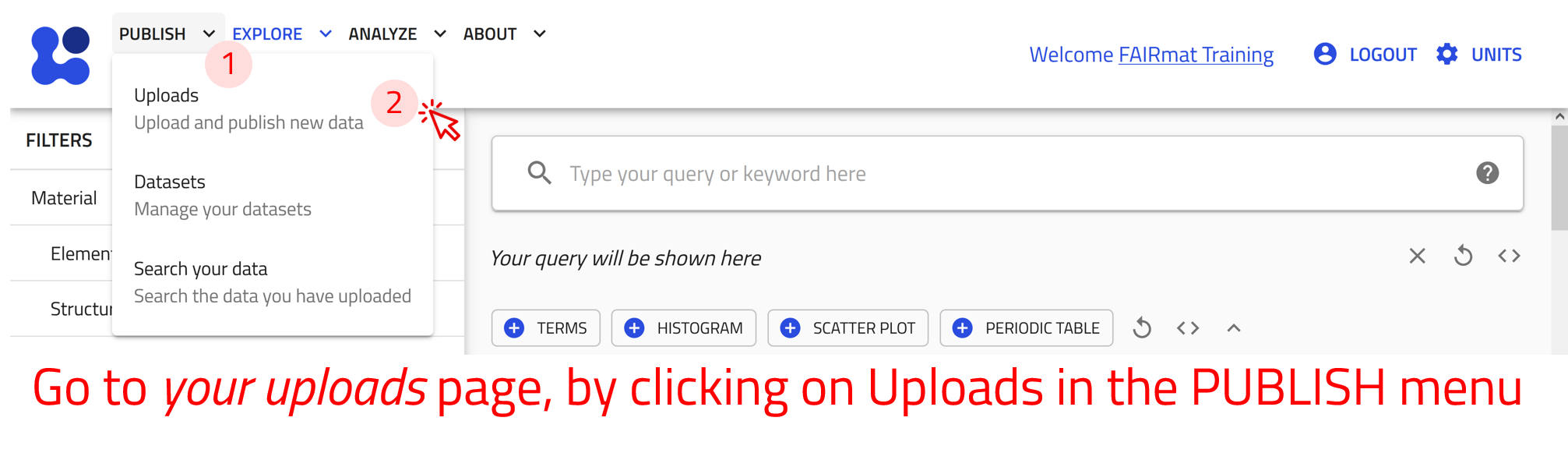 Navigate to `Your uploads` page by hovering over the Publish menu, then clicking on uploads