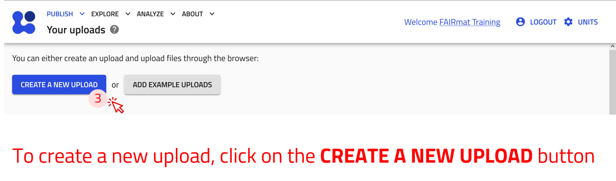 Create a new upload by clicking on the blue button